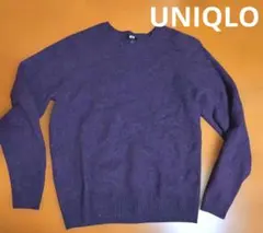 UNIQLO プレミアムラムウール100％ダークパープルクルーネック ニット