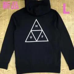 HUF トップス パーカー ブラック プリント ロゴ 裏起毛 エッセンシャルズ