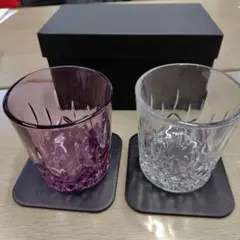 カットガラスグラス 2個セット 紫 透明
