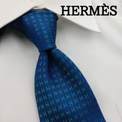 エルメス 高級シルクネクタイ 総柄（H柄） ターコイズブルー