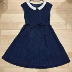 ボンメルスリー　ドット柄 ノースリーブワンピース ネイビー