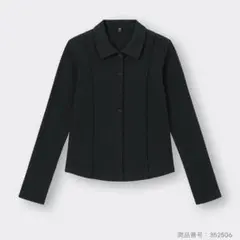 GU リブポロカーディガンQ S ブラック　きれいめカジュアル　オフィス