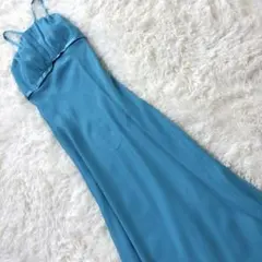 ラデファンス シフォンロングドレス ブルー M ふんわり　日本製　上品　結婚式