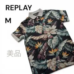 超美品　REPLAY メンズ ポロシャツ　花柄　ボタニカル柄　南国柄のサムネイル