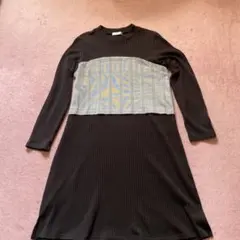 Api ブラック・グレー ロングニットワンピース M
