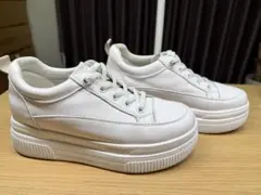 ホワイトレザー プラットフォームスニーカー