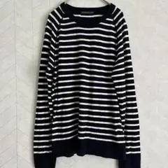 トゥモローランド カシミヤ混 ネイビー×ホワイト薄手ボーダーニット春夏 Mのサムネイル