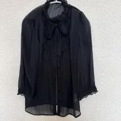 COMME CA ISM ブラックフリルシャツ L