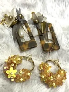 2点セット　花モチーフイヤリング　ハンドメイド