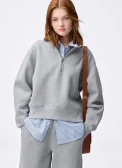 【GU】ヘビーウェイトスウェットハーフジッププルオーバー XLグレー