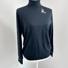 Picone club ウール　タートルネック　薄手　ラインニット　ブラック　L