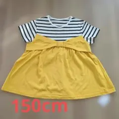 リボン付きボーダーTシャツ イエロー 150cmのサムネイル