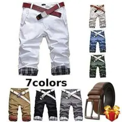 ★ベルトプレゼント ★ショートパンツカーゴパンツ チノパンチェック柄 半ズボンメ