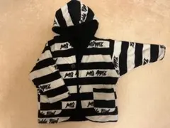 フリースフード付きジャケット 黒白ストライプ