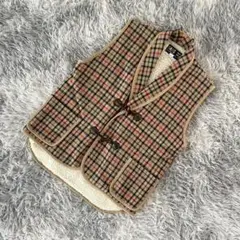 未使用級『DAKS』チェック柄ベスト　裏ボア　毛　ショールカラー(L)　日本製