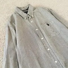 美品メンズ♥ポロアッスン♥長袖シャツ 【M】グレーロゴ刺繍 綿100 秋冬 通学