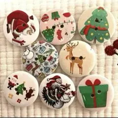 新品未使用　ウッドボタン　木のボタン　25mm クリスマスイラスト　8個