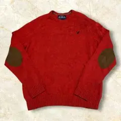 AE AMERICAN EAGLE エルボーパッチニット USメンズ肉厚レッドL