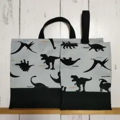 《ハンドメイド》バッグ ２点セット グレー　黒　入園入学グッズ