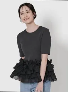 UNITED ARROWS　リボンペプラムニット　ダークグレー UNITEDARROWS リボン ペプラム ニット 【公式通販】