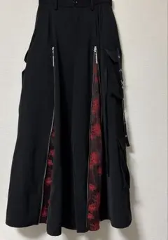 REZEN 彼岸花柄 ジップデザイン ワイドパンツ ブラック