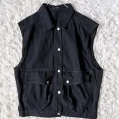 SpRay PREMIUM レディース デニムベスト ブラック ゆったりサイズ