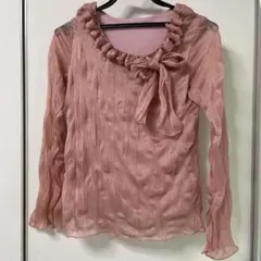 長袖トップス　リボンあり　袖はシースルー　春、初夏　可愛い　清楚風