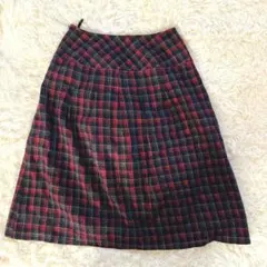 【ジャンニロジュディチェ】チェック　赤　ワインレッドフレアスカート　ウール　XLのサムネイル