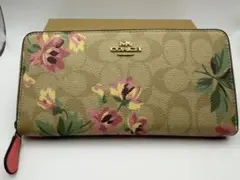 COACH 花柄 長財布 ベージュ