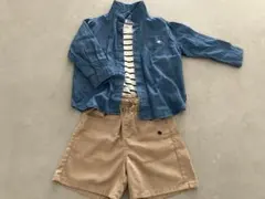 POLOベビー　デニムシャツ　ボーダーカットソー　ハーフパンツ　セット