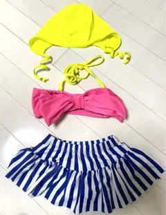 キッズ/子供用水着　リボンビキニ（帽子付き）