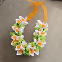 新品未使用 ハワイアンリボンレイ バックチャーム オレンジプラメリア