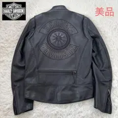 ブラックレザーシングルライダースジャケット　ハーレーダビッドソン USA製 ハーレーダビッドソン シングル ライダース 肉厚 レザー