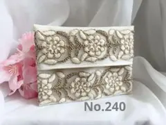 ポケットティッシュケース　インド刺繍リボン　合皮　　ホワイト　花柄　No.240