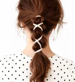 マシェールコゼット サテン紐ワイヤー ポニー ヘアアクセ アイボリー 未使用のサムネイル