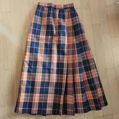 コーエンオレンジネイビー チェック柄 ロングスカート