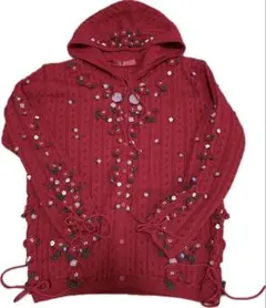 ピンクハウス◽️フラワー刺繍 フード付きニット 赤