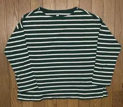00s old UNIQLO ボーダーロンT y2k平成グリーン×ホワイトXL