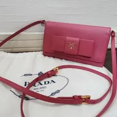 PRADA プラダ⭐ピンク⭐レザー⭐ウォレットショルダーバッグのサムネイル