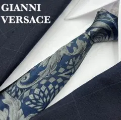 【美品】ジャンニヴェルサーチェ　ネクタイ　ジャガード　ネイビー　高級シルク