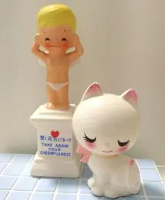 内藤ルネ レトロ 陶器製 人形 2体 & 水森亜土 シール メモ帳 セット