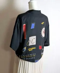 アート柄 デザインシャツ 半袖 レディース アシンメトリー 個性派 レトロ 古着