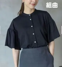 大きいサイズ23区 バックサテンアムンゼンパールボタンブラウス(自由区 