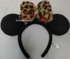 ディズニー　レア　ミニー　カチューシャ　ヒョウ柄　茶色　黒　赤　リボン