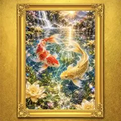 金鯉蓮華清流 錦鯉 開運絵画 アート 金運 招福 風水 スピリチュアル 御守り