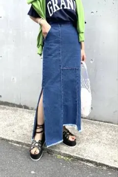 【W.W.G】（定価8,500円）ブルーカラーデニムスリットタイトロングスカートのサムネイル