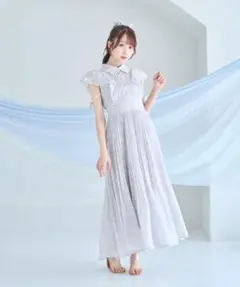 Rosé Muse pleats floral print dress グレー