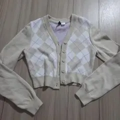 H&M アーガイル柄 クロップドカーディガン XS
