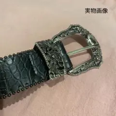 SALE⭐メンズ ベルト クロコダイル ウエスタン ブラック シルバー レトロ