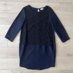 SONOソーノネイビー紺胸元レースワンピースチュニック